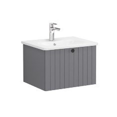 Vitra Root Groove 69354 Lavabo Dolabı, Tek Çekmeceli, 60 Cm, Mat Gri, Yuvarlak Lavabolu